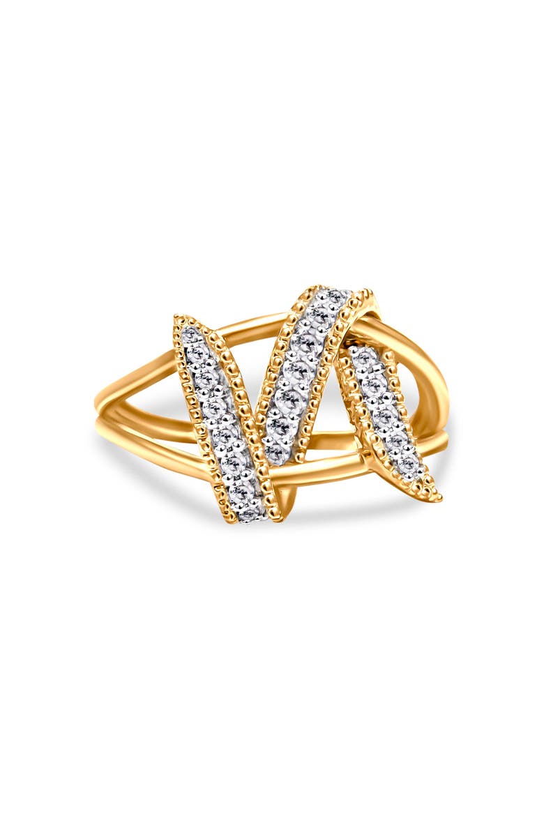 14K Yellow Gold Plated Silver 1/4 Cttw Diamond Interlocking Bypass Ring, Main, color, Yellow