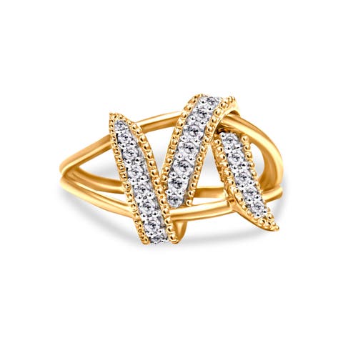14K Yellow Gold Plated Silver 1/4 Cttw Diamond Interlocking Bypass Ring