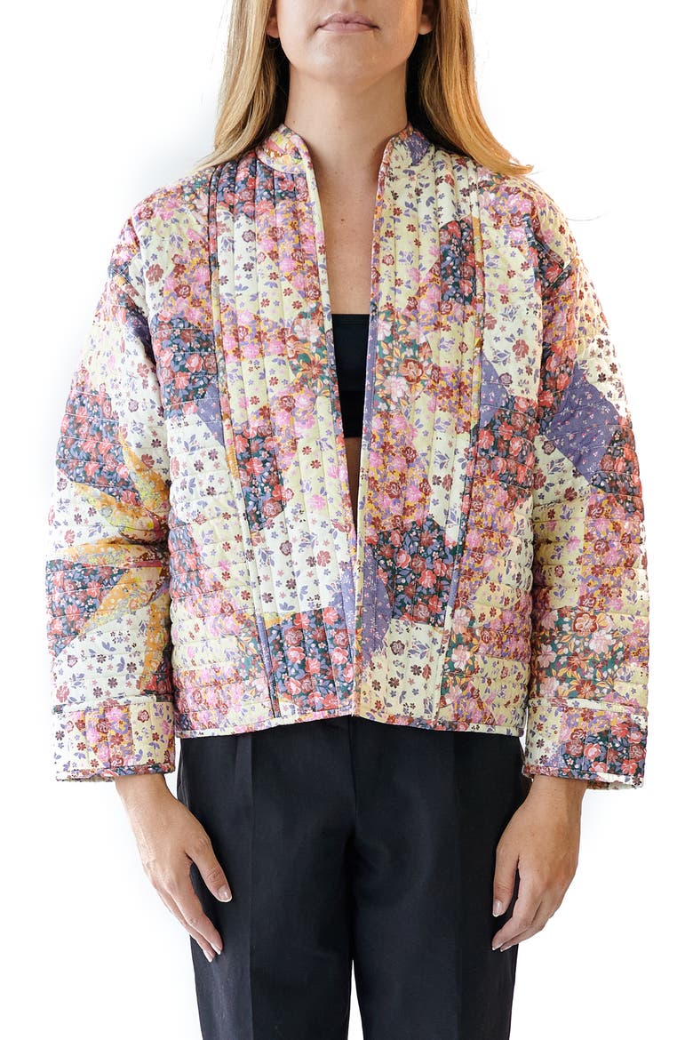 Gender Inclusive Quilted Patchwork Jacket, Main, color, WHITE FLORAL MULTI