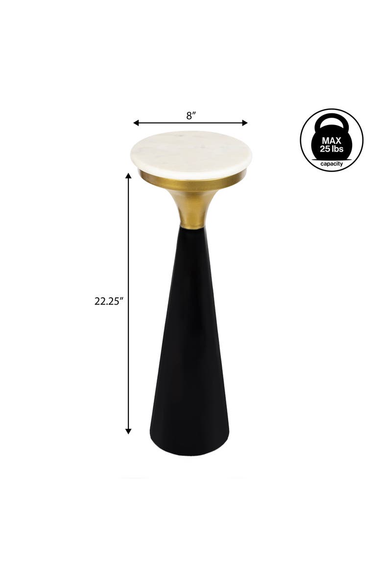 Oliver Metal Pedestal Drink Table with Marble Top, Small Round Accent End Table for Living Room, Alternate, color, Black/White/Gold
