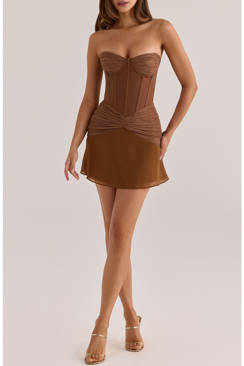 Charlotte Ruched Foil Chiffon Minidress, Main, color, BRONZE