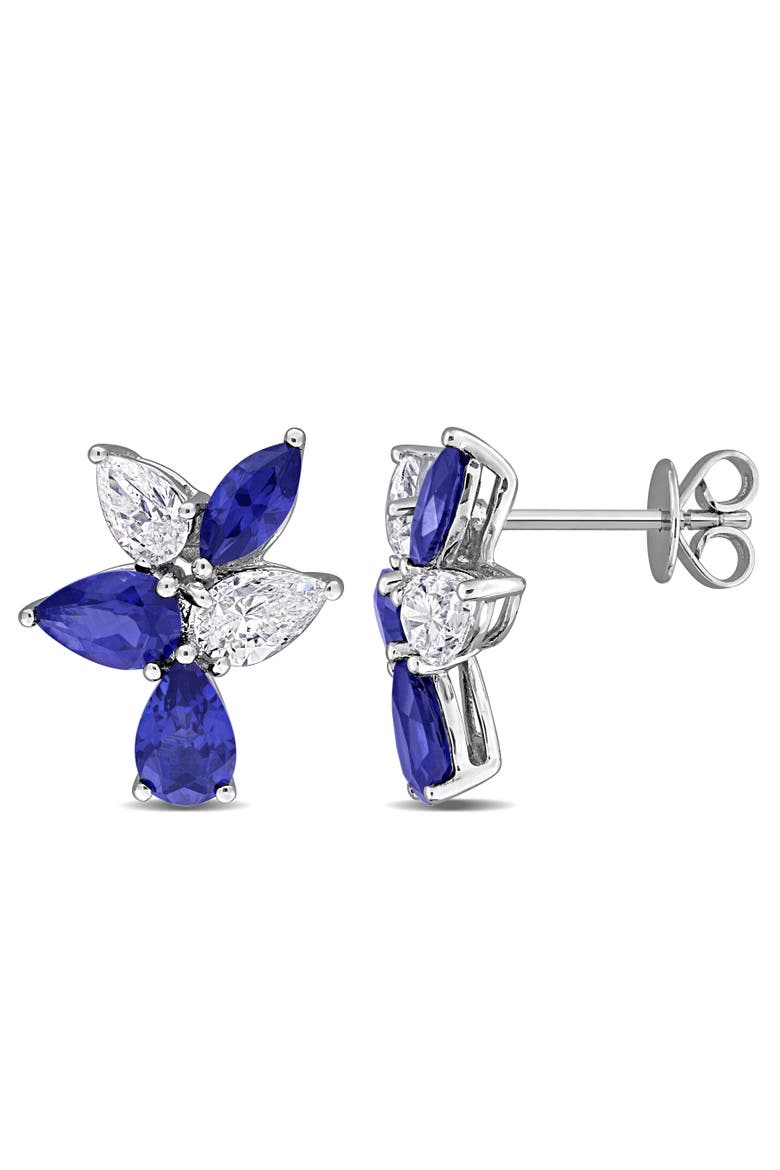 Lab-Created Sapphire & Diamond Cluster Earrings, Main, color, Created Blue Sapphire