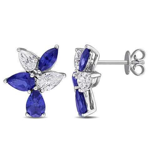Lab-Created Sapphire & Diamond Cluster Earrings