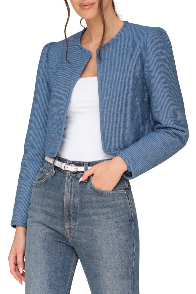 Puff Shoulder Quilted Crop Jacket, Main, color, MEDIUM BLUE