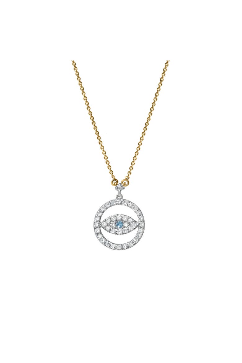 Ziva Round Diamond Evil Eye & Blue Topaz Necklace in 14K Gold, Main, color, 14K Yellow Gold
