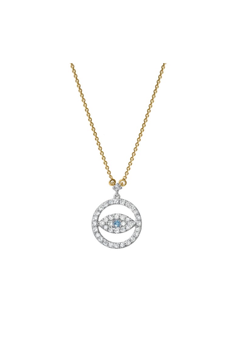 LuvMyJewelry Ziva Round Diamond Evil Eye & Blue Topaz Necklace in 14K Gold, Main, color, 14K Yellow Gold