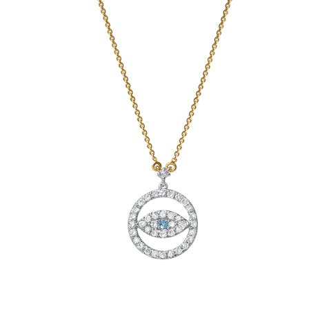 Ziva Round Diamond Evil Eye & Blue Topaz Necklace in 14K Gold