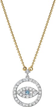 LuvMyJewelry Ziva Round Diamond Evil Eye & Blue Topaz Necklace in 14K Gold