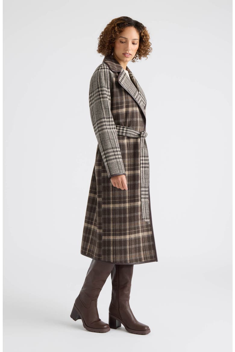 Fiona Mixed Plaid Coat, Alternate, color, ESPRESSO