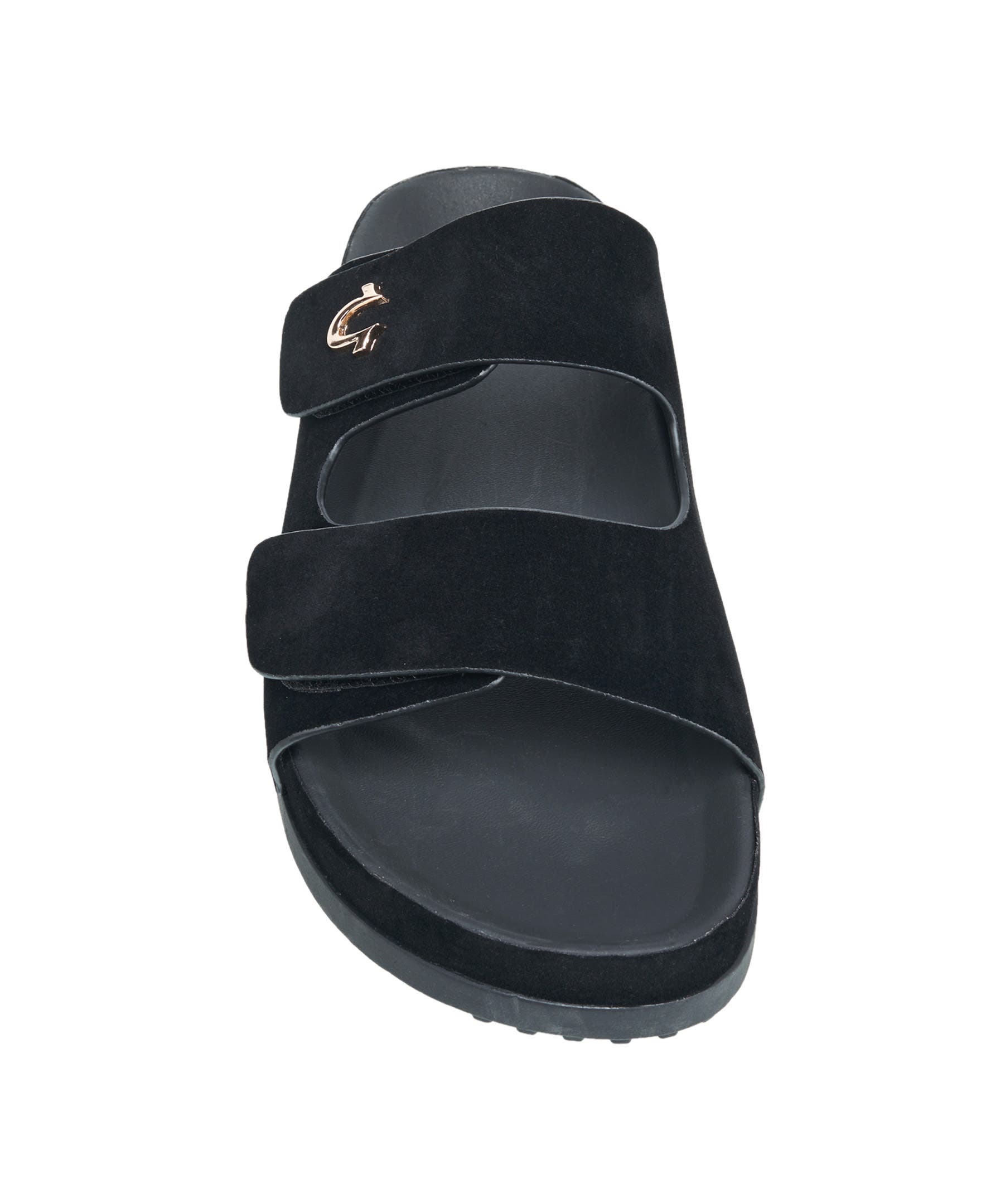True Religion Sean Double Strap Metal Logo Sandal, Alternate, color, Black