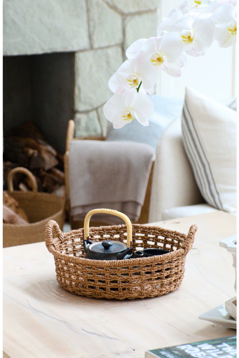 Round Tray Open Weave with Cutout Handles, Alternate, color, Natural