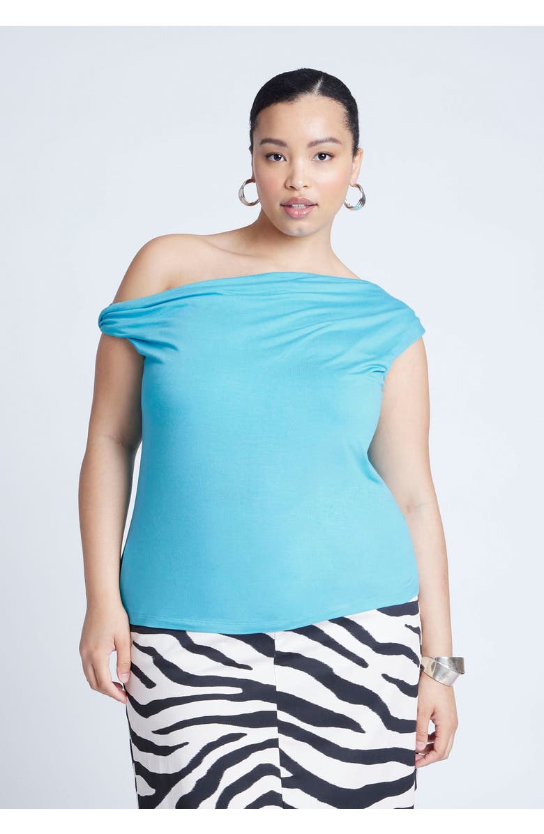 ELOQUII Asym Twist Sleeve Top, Main, color, Blue Curacao