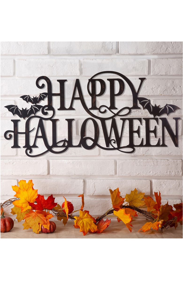 Glitzhome Metal HAPPY HALLOWEEN Wall Sign, Alternate, color, Black