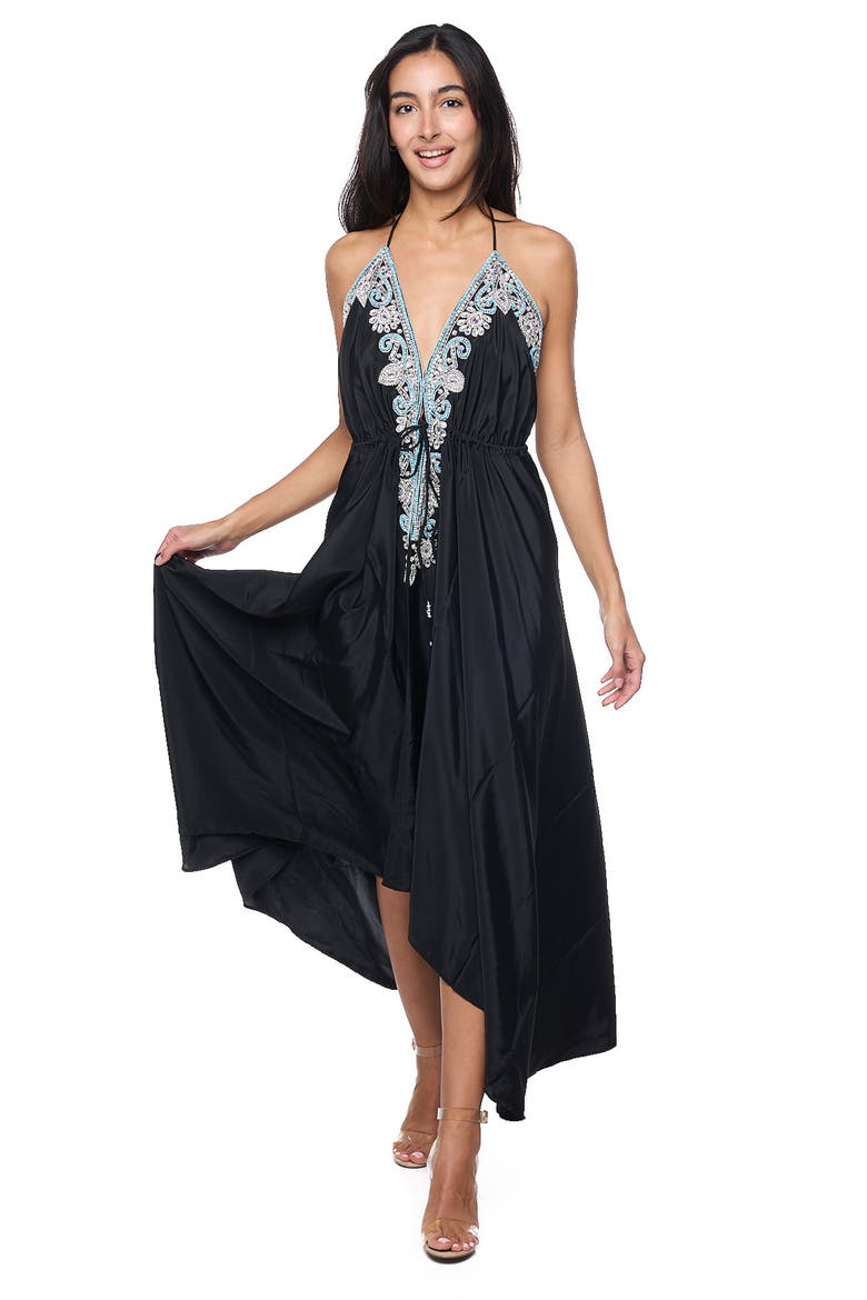 Embellished Halter Dress, Alternate, color, NAVY