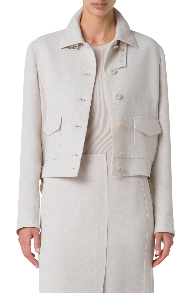 Akris Peer Crop Linen Blend Jacket, Main, color, Greige