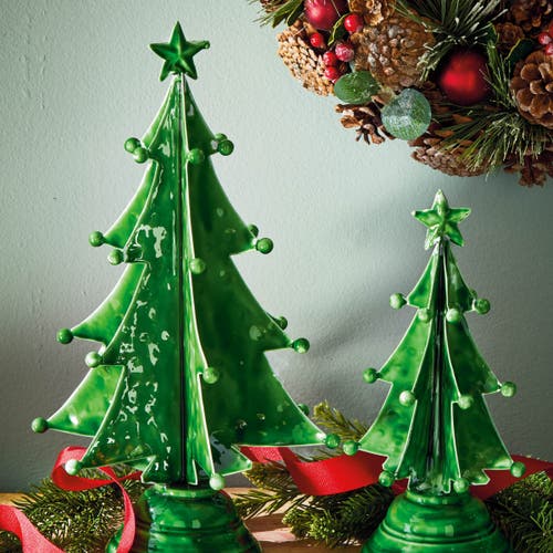Tag Festive Green Enamel Tree Sculpture Holiday Decor For Christmas In Green