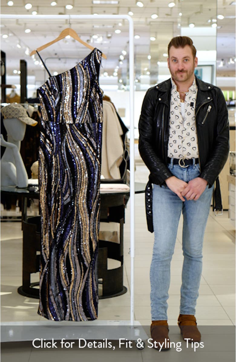 Sequin One-Shoulder Gown, sales video thumbnail