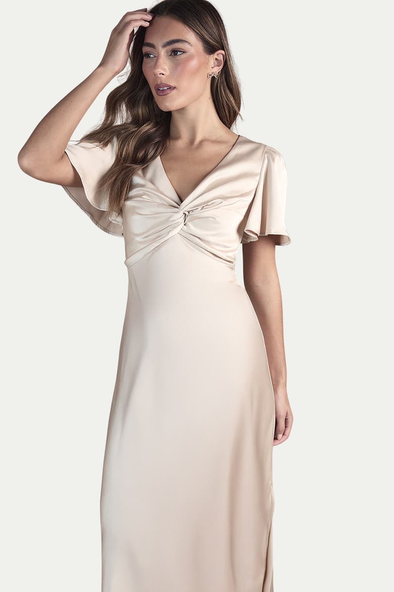 Angel Sleeve Midi Bridesmaid Dress, Alternate, color, Champagne