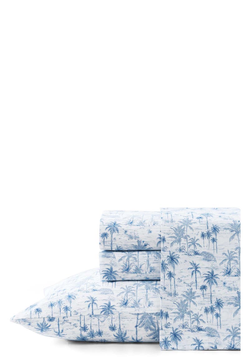Surfside Cotton Percale Sheet Set, Main, color, WHITE / BLUE MULTI