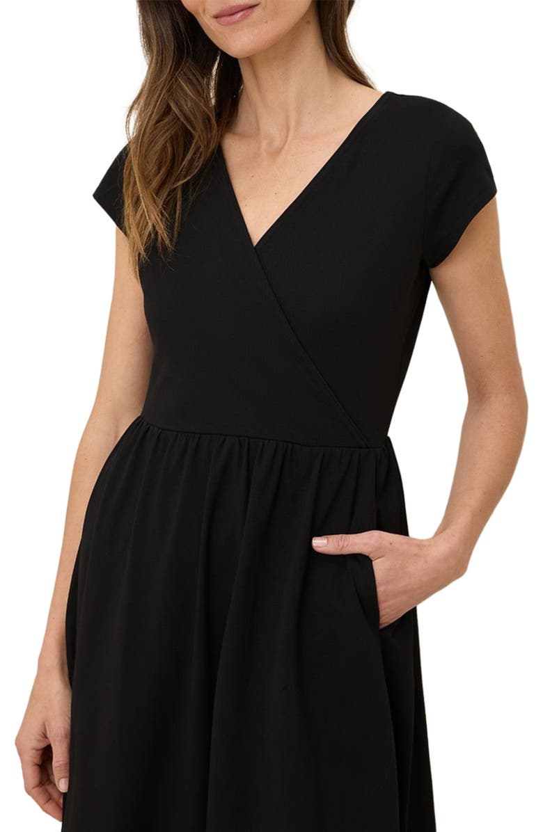 Pact Fit & Flare Crossover Dress, Alternate, color, Black