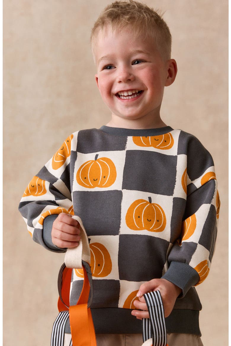 Kids' Pumpkin Sweatshirt, Alternate, color, BLACK