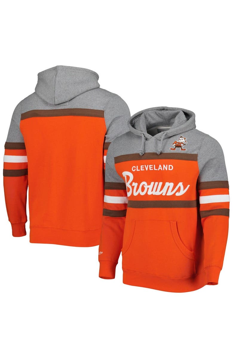 Mitchell & Ness Men's Mitchell & Ness Orange/Heathered Gray Cleveland Browns Head Coach Pullover Hoodie, Main, color, 