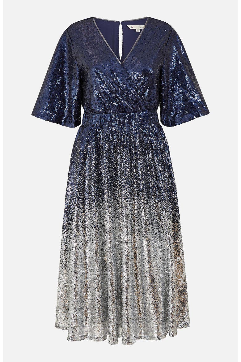 Ombre Sequin V-Neck Midi Dress, Alternate, color, Navy