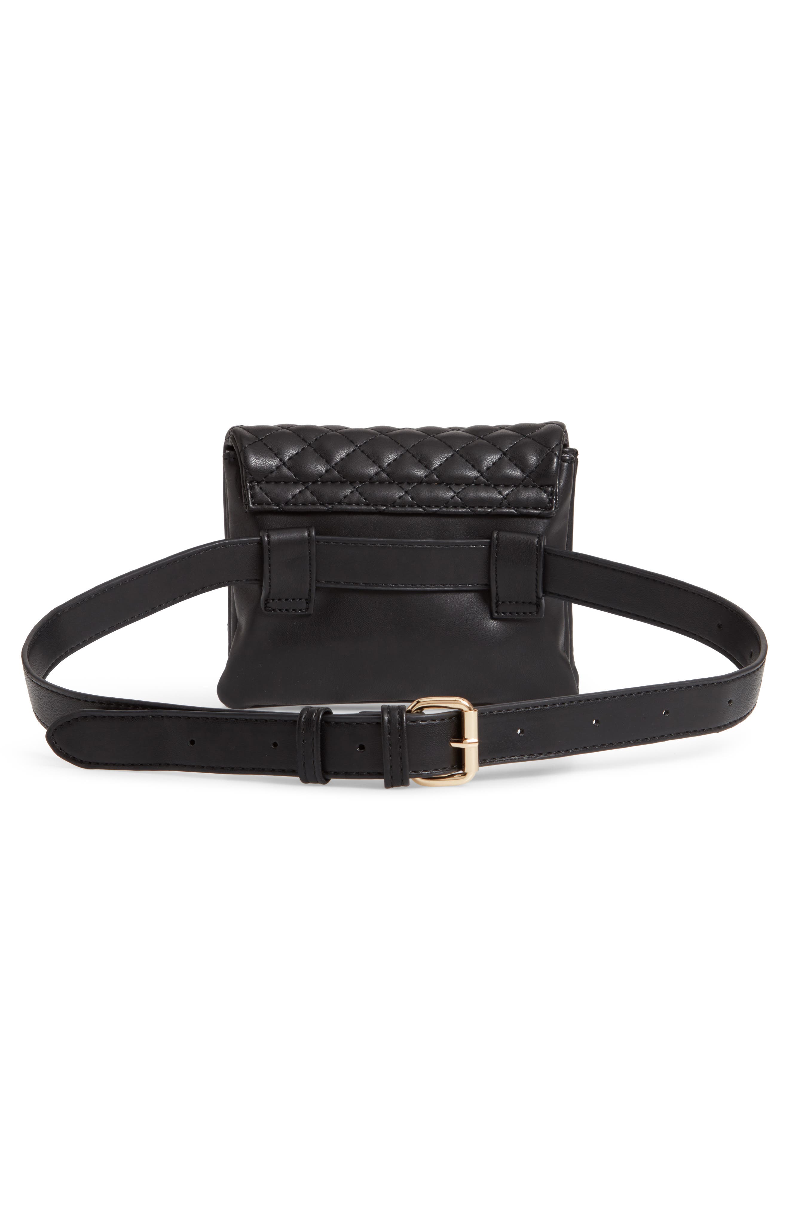 Quilted Vegan Leather Belt Bag, Alternate, color, BLACK/ GOLD