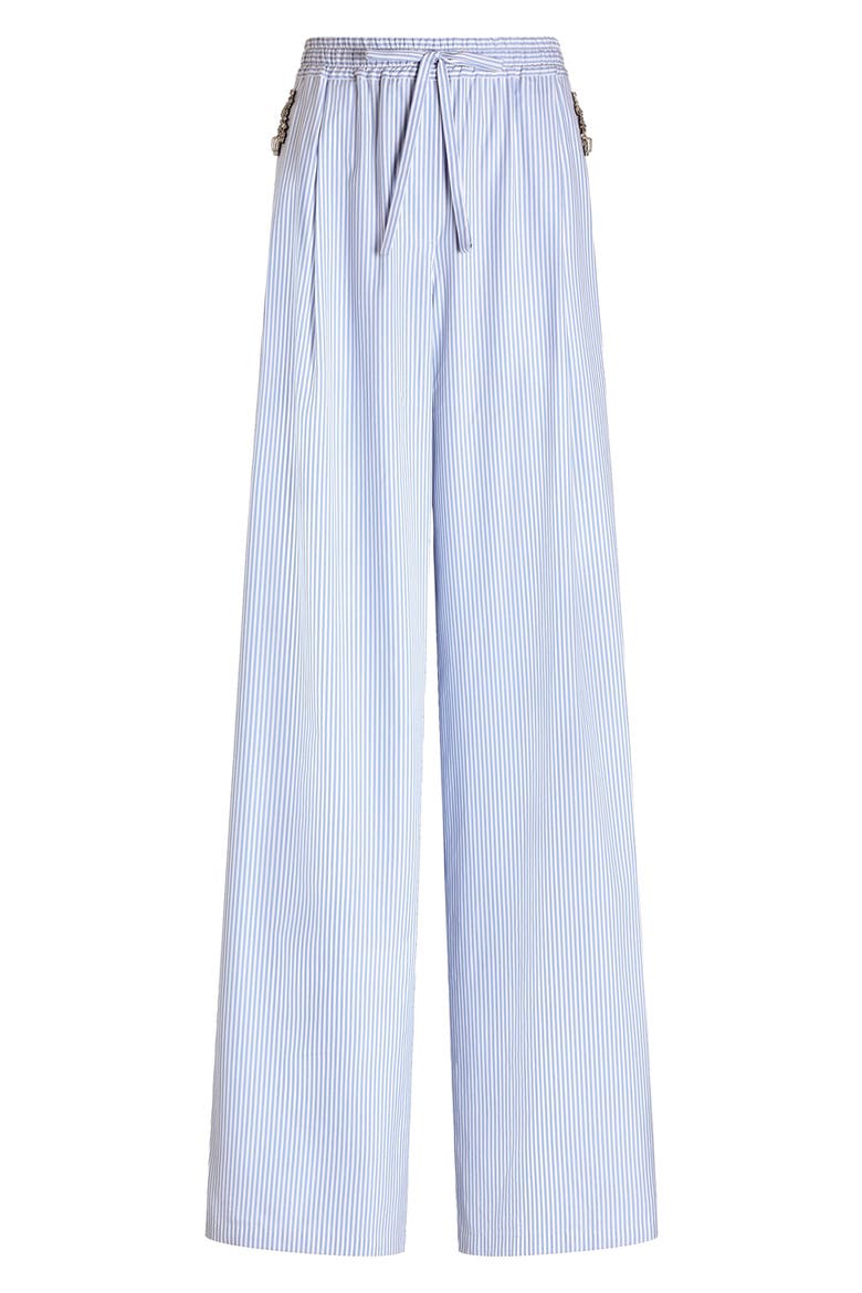 Embellished Stripe Cotton Poplin Wide Leg Pants, Alternate, color, S8051 STRIPED - BLUE/ WHITE