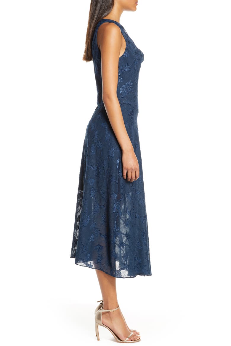 Cowl Neck Jacquard Midi Dress, Alternate, color, NAVY