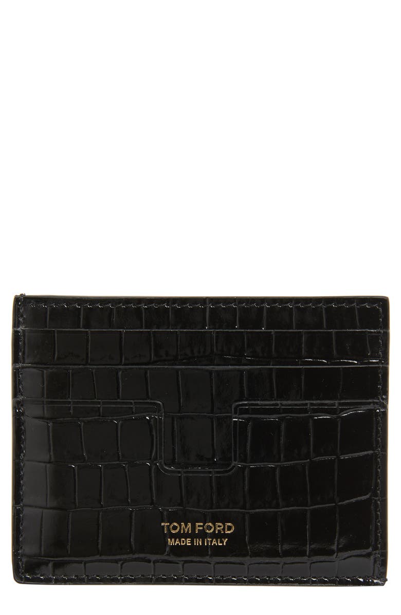 TOM FORD T-Line Croc Embossed Patent Leather Card Holder Embossed Patent Leather Card HolderCrocT-Line, Main, color,