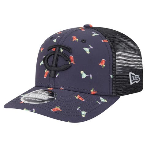 Men's New Era Black Minnesota Twins Adventure Drinks Pattern 9SEVENTY Stretch-Snap Hat