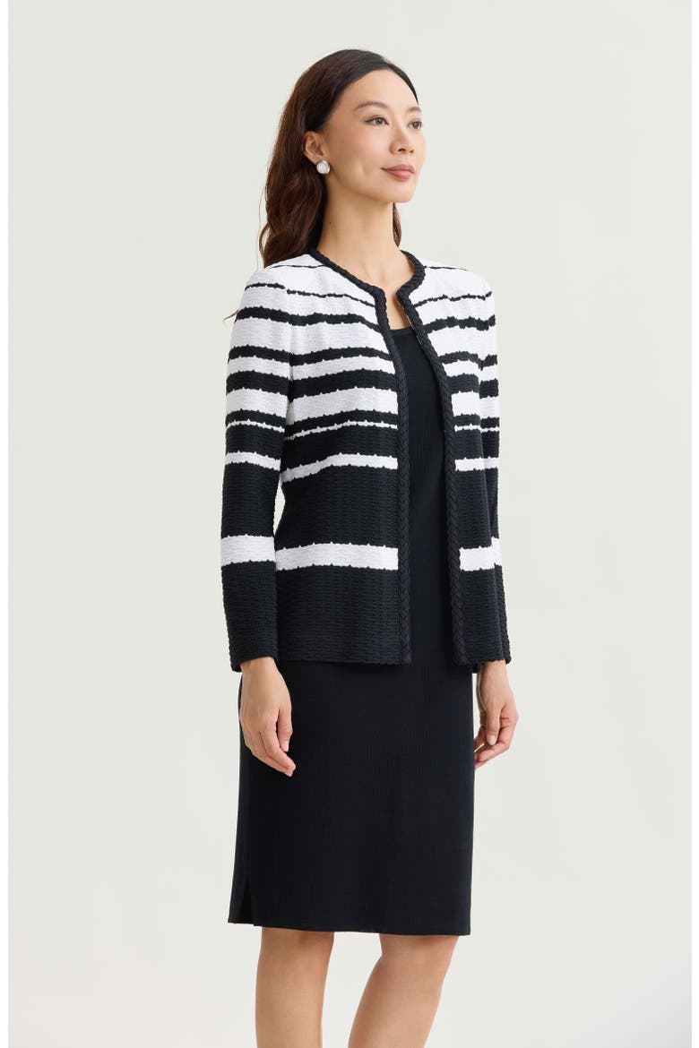Heritage Braided Trim Basket Weave Knit Jacket, Alternate, color, Black/White