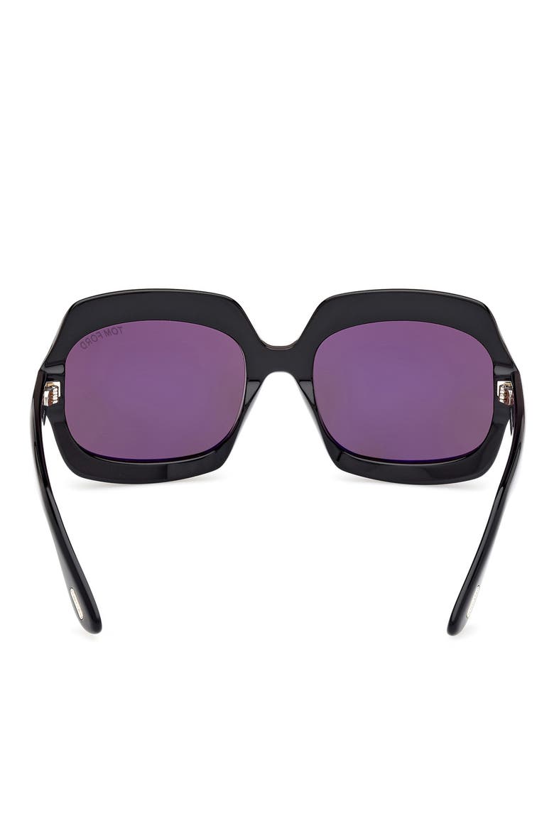 Ren 60mm Geometric Sunglasses, Alternate, color, SHINY BLACK / SMOKE
