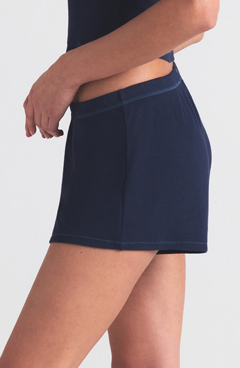 SKIMS Stretch Cotton Rib Loose Shorts, Alternate, color, Navy