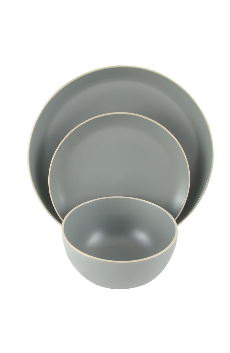 Gibson Home Rockaway 12 Piece Stoneware Dinnerware Set, Main, color, Grey