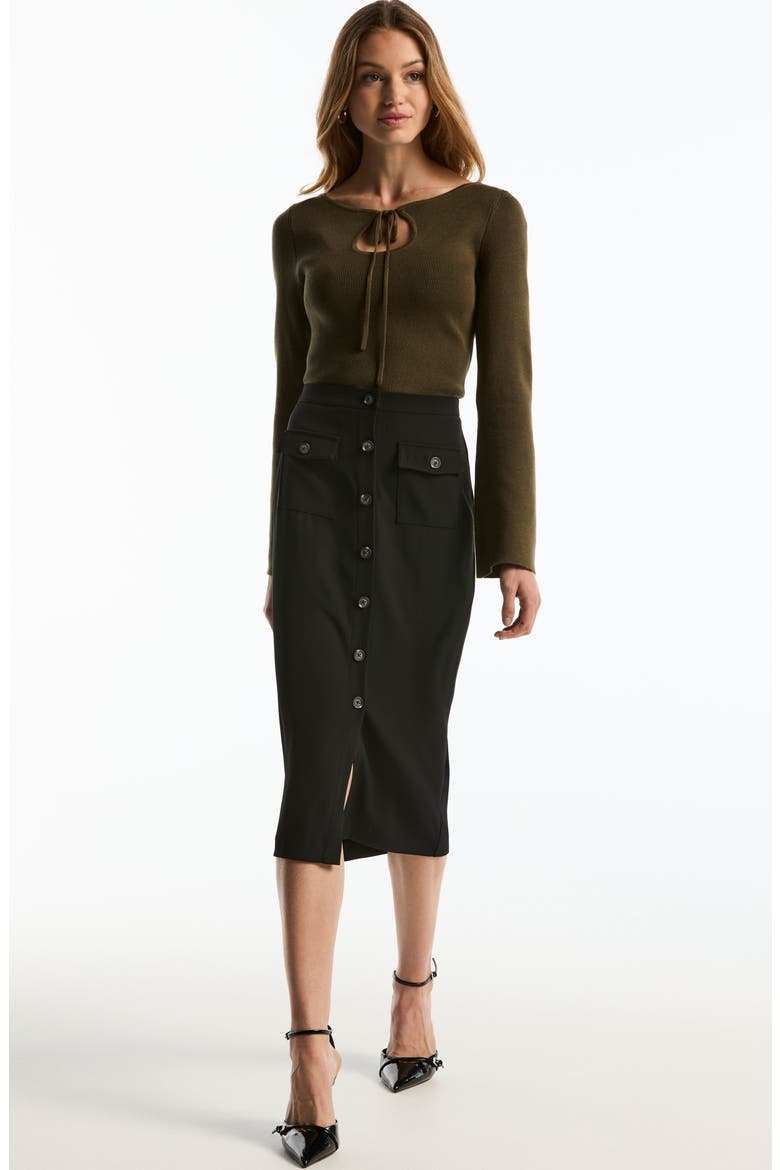 Button Front Midi Skirt, Alternate, color, BLACK