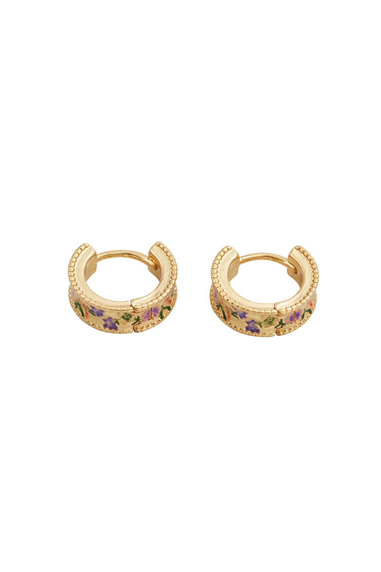 Folksy Floral Gold Huggie Earrings, Alternate, color, Gold