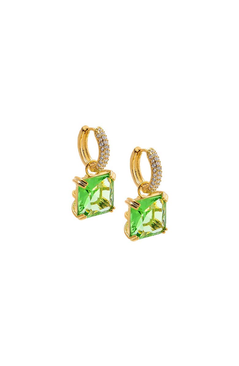 BY ADINA EDEN Colored Square Dangle Huggie Earring, Main, color, Light Green