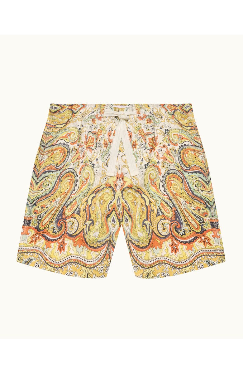 Orlebar Brown Alex Linen Relaxed Fit Linen Shorts with Fairground Print, Main, color, Multi/Vermillion