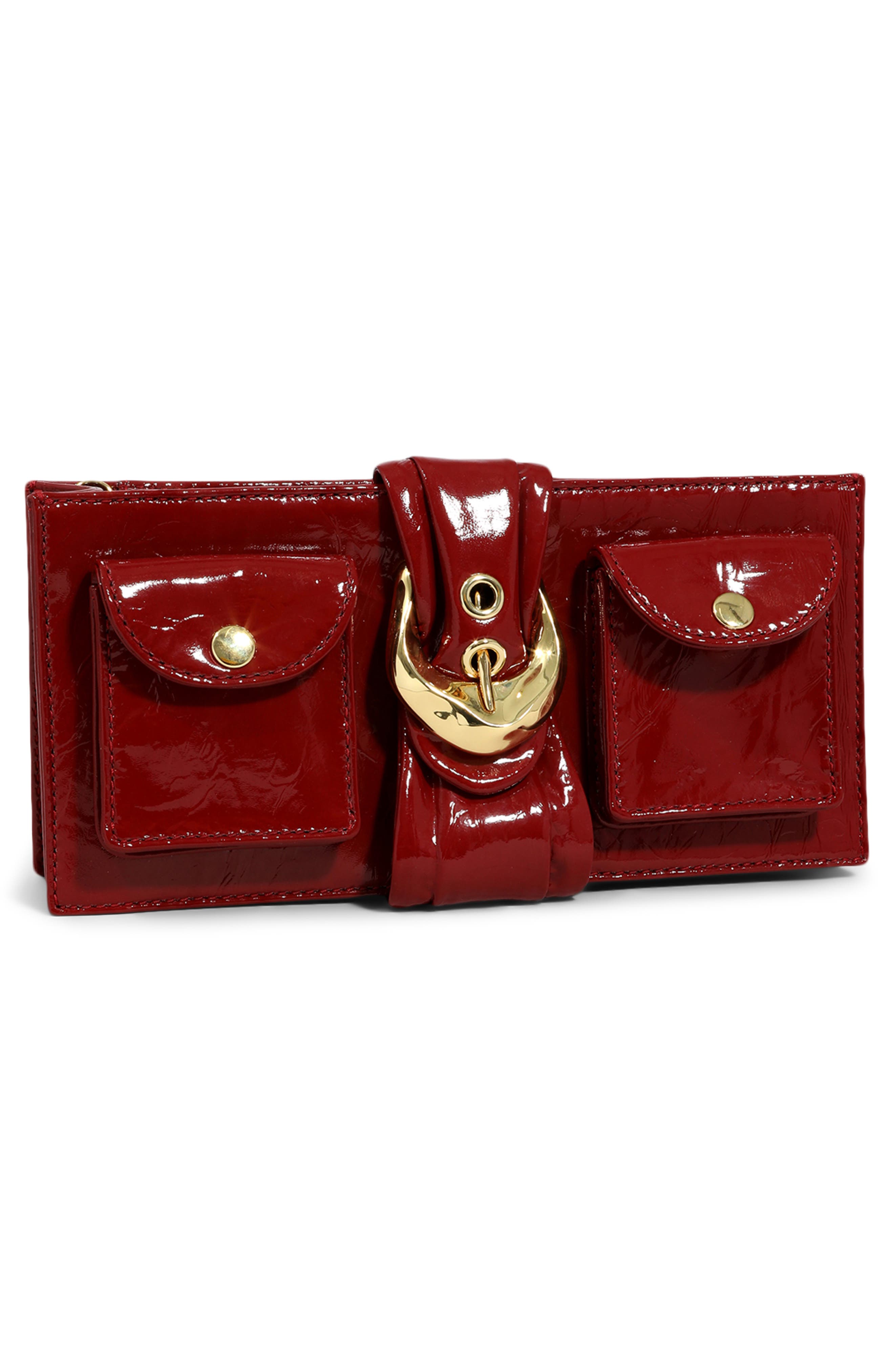 Buckle Leather Clutch, Alternate, color, BURNT CRANBERRY