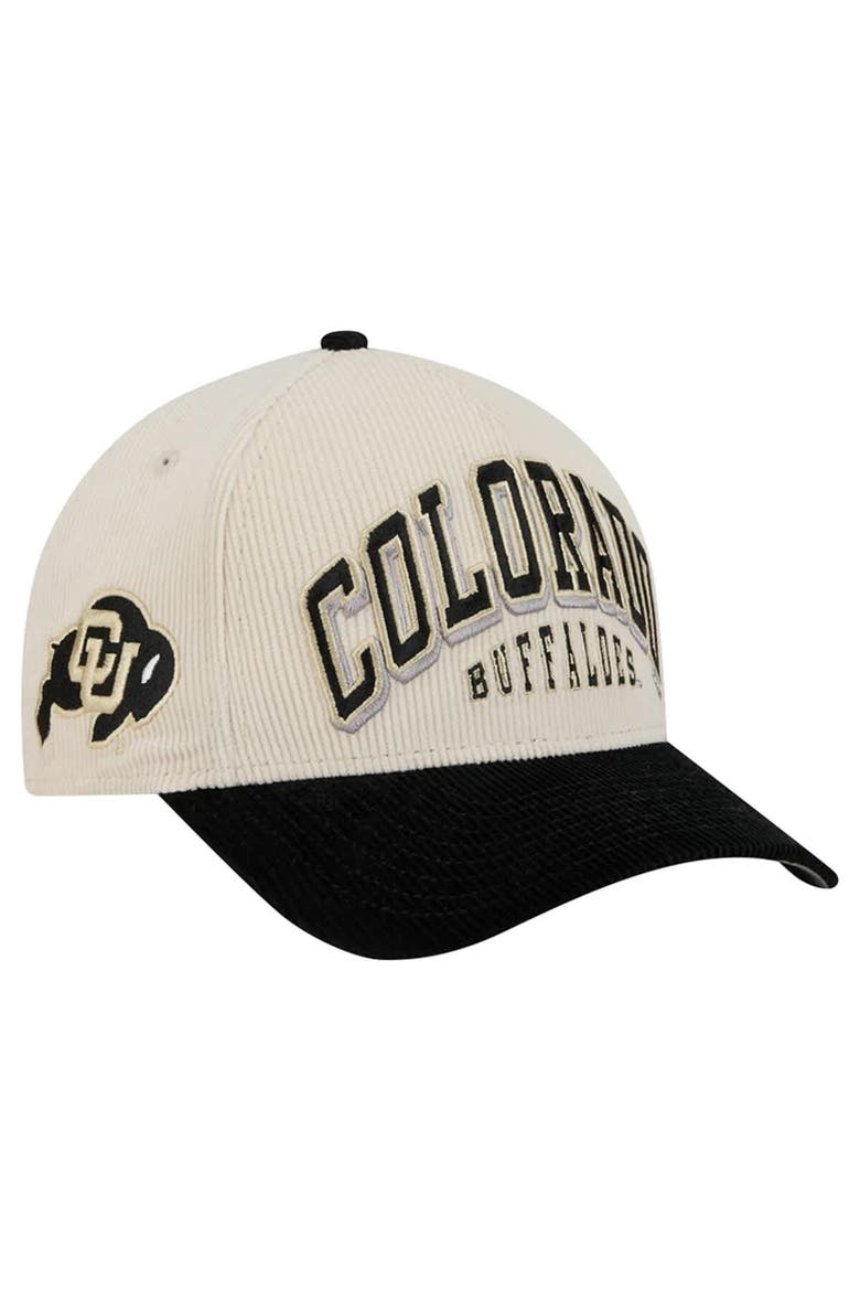 Men's New Era Black/Cream Colorado Buffaloes Arch Two-Tone Corduroy 9FORTY A-Frame Adjustable Hat, Alternate, color, Black