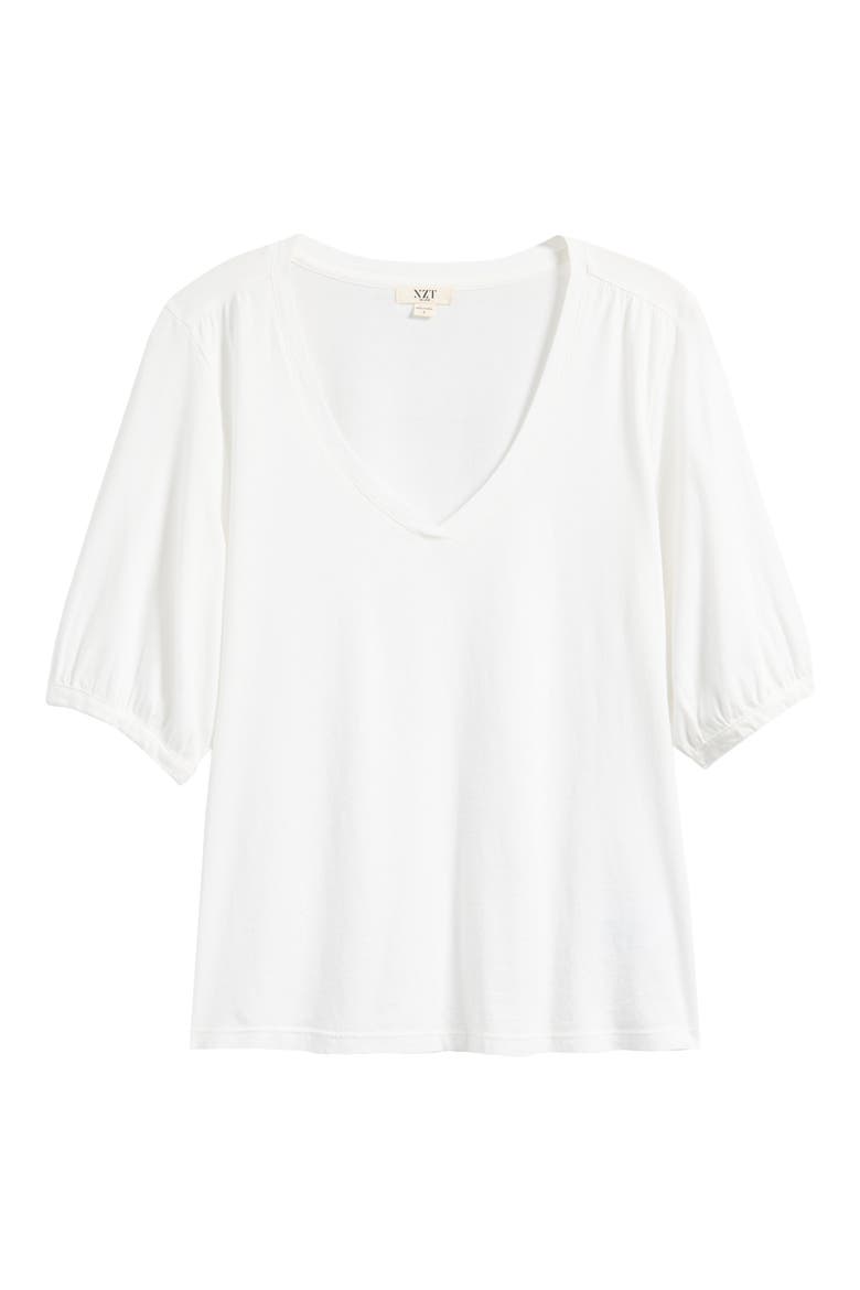 Puff Sleeve Cotton T-Shirt, Alternate, color, PAPER WHITE