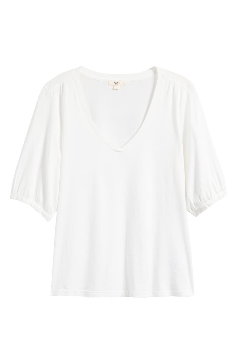 NZT by NIC+ZOE Puff Sleeve Cotton T-Shirt, Alternate, color, Paper White