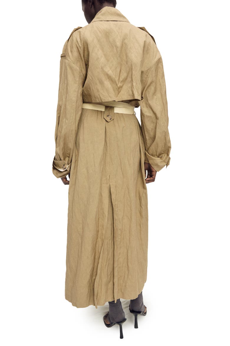 Wrinkled Oversized Belted Trench Coat, Alternate, color, MEDIUM BROWN