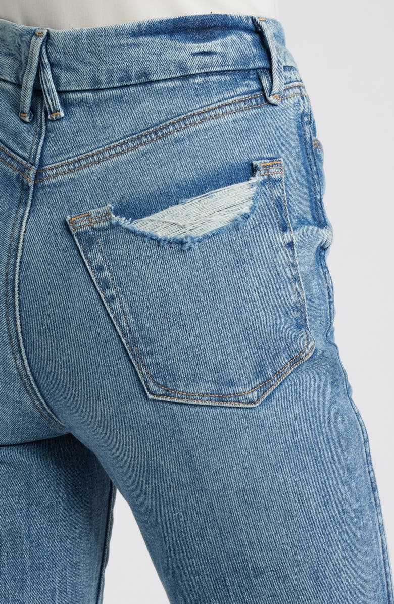 Good American Good Curve Crossover Waist Straight Leg Jeans, Alternate, color,