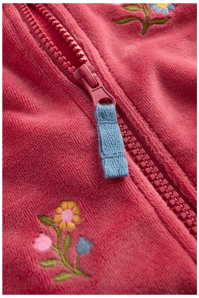 Kids' Velour Zip-Through Hoodie, Alternate, color, PINK FLORAL EMBROIDERY