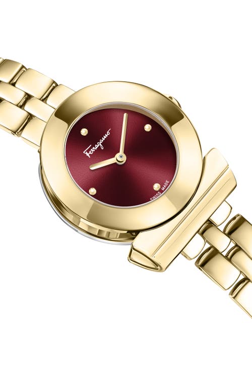 Ferragamo Gancino Bracelet Watch With Red Sunray Dial In Gold