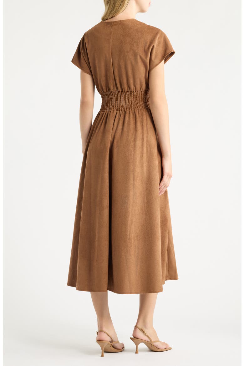 The Noa Faux Suede Midi Dress, Alternate, color, BROWN