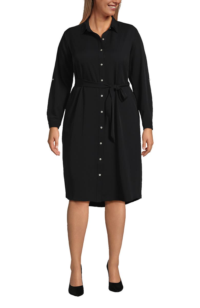Lands' End Long Sleeve Twill Below The Knee Belted Print Shirt Dress, Main, color, 